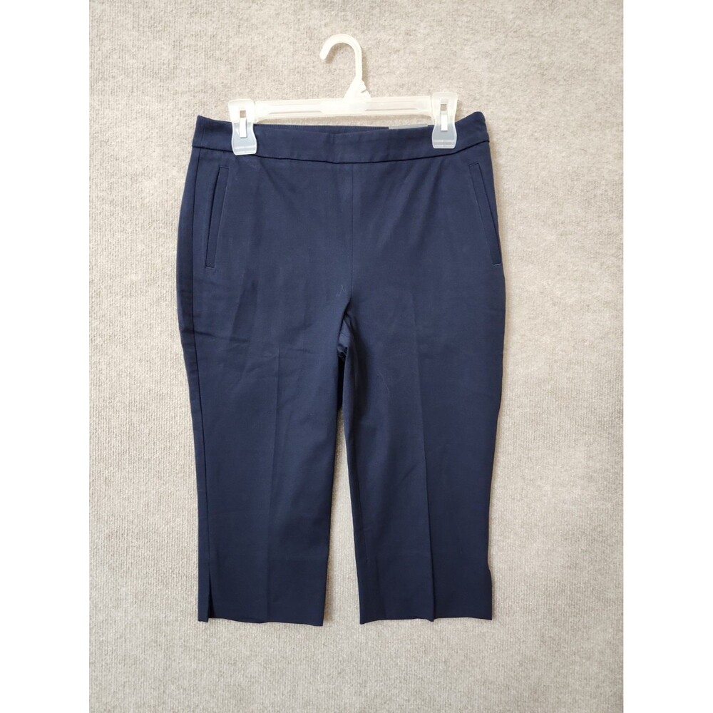 Talbots Cotton Bi-Stretch Capri Pants Womens 6 Petite Navy Blue Side Zip NEW